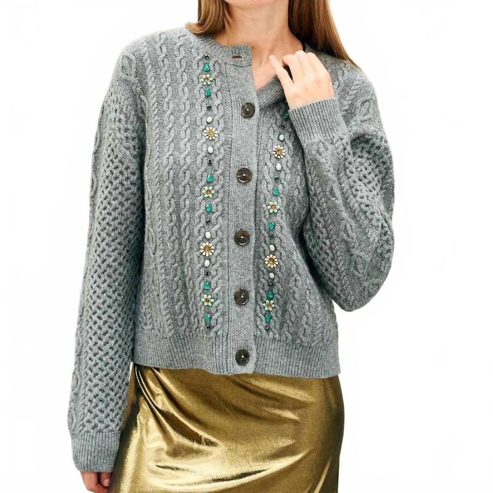 NEW JUMPER1234 jewel cable cardigan in cloudy silver